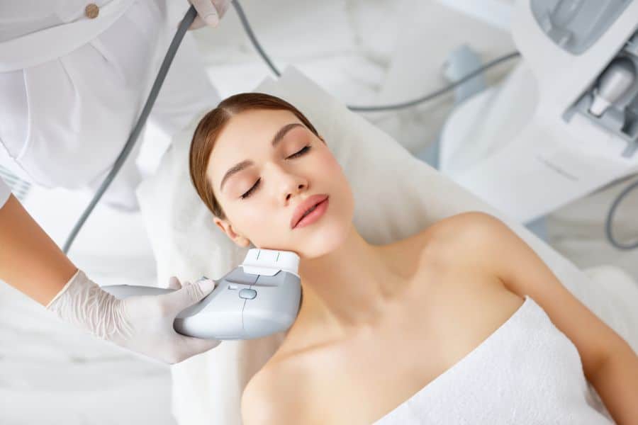A Relaxed Client receiving HIFU Facelift